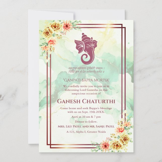 Convite Ganesh Chaturthi Puja Floral (Frente)