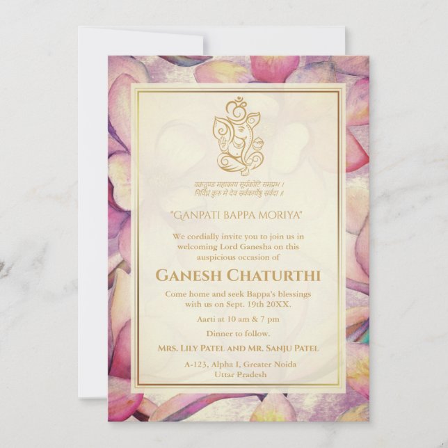 Convite Ganesh Chaturthi Puja Floral (Frente)