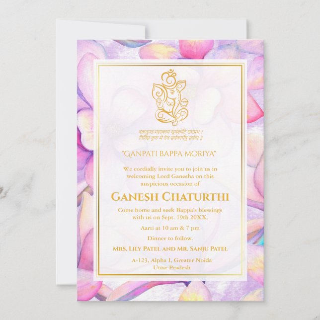 Convite Ganesh Chaturthi Puja Floral (Frente)