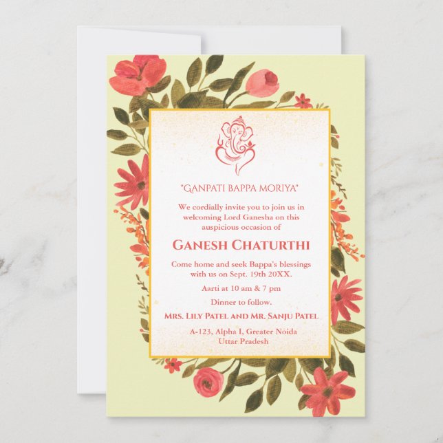 Convite Ganesh Chaturthi Puja Floral (Frente)