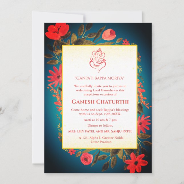 Convite Ganesh Chaturthi Puja Floral (Frente)