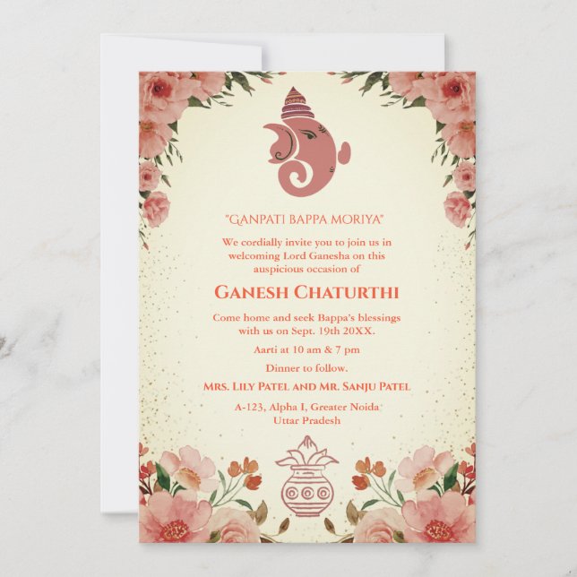 Convite Ganesh Chaturthi Puja Floral (Frente)