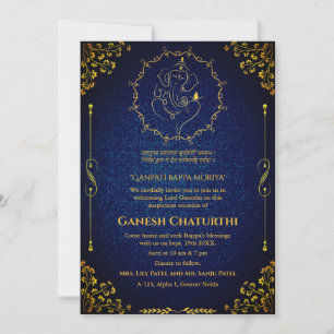 Convite Ganesh Chaturthi Puja Glitter e Dourado