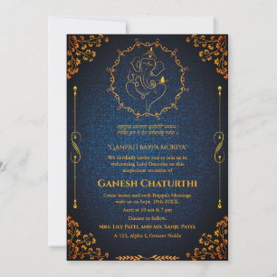 Convite Ganesh Chaturthi Puja Glitter e Dourado
