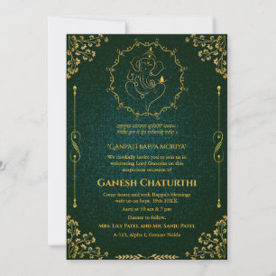 Convite Ganesh Chaturthi Puja Glitter e Dourado