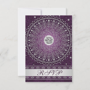 Convite Ganesh Hindu Roxo, Rolo Prateado Casamento RSVP