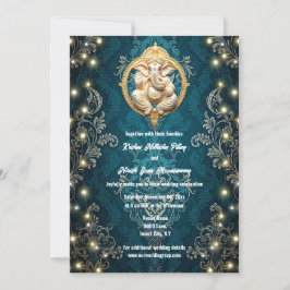 Convite Ganesha elefante azul dourado casamento hindu hind