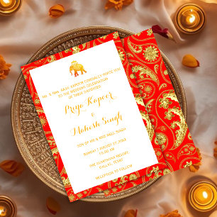 Convite Ganesha Elefante de casamento indiano vermelho e d