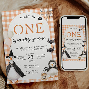 Convite Ganso Assustador Aniversário de 1 ano no Halloween