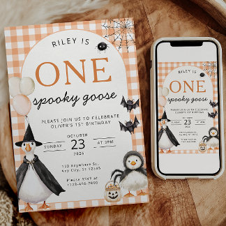 Convite Ganso Assustador Aniversário de 1 ano no Halloween