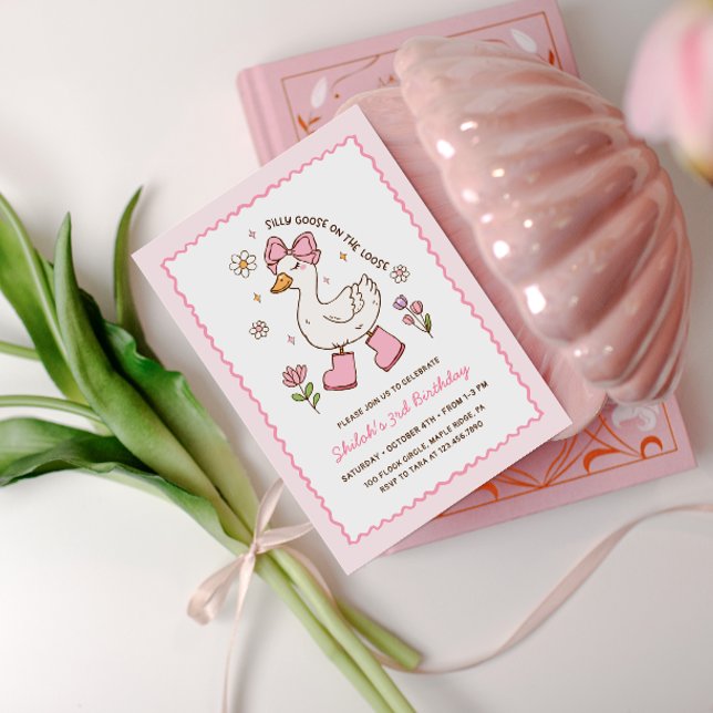Convite Ganso Bobo à Solta Arco Rosa Floral (Criador carregado)