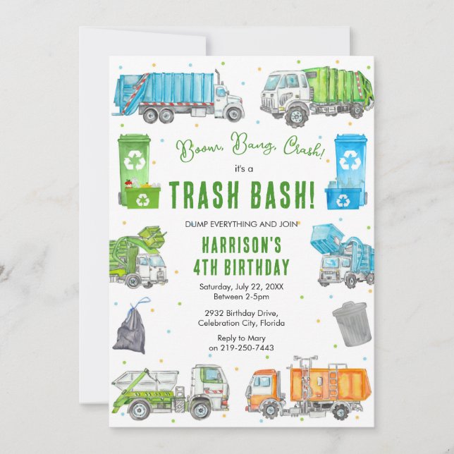 Convite Garbage Trash Truck Birthday Invitation (Frente)