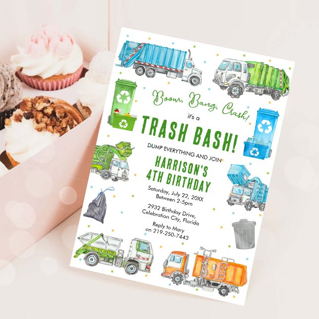 Convite Garbage Trash Truck Birthday Invitation (Criador carregado)