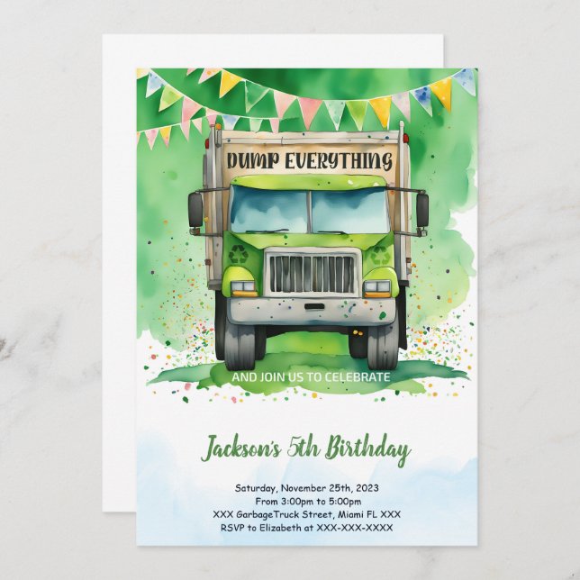Convite Garbage Truck Birthday (Frente/Verso)