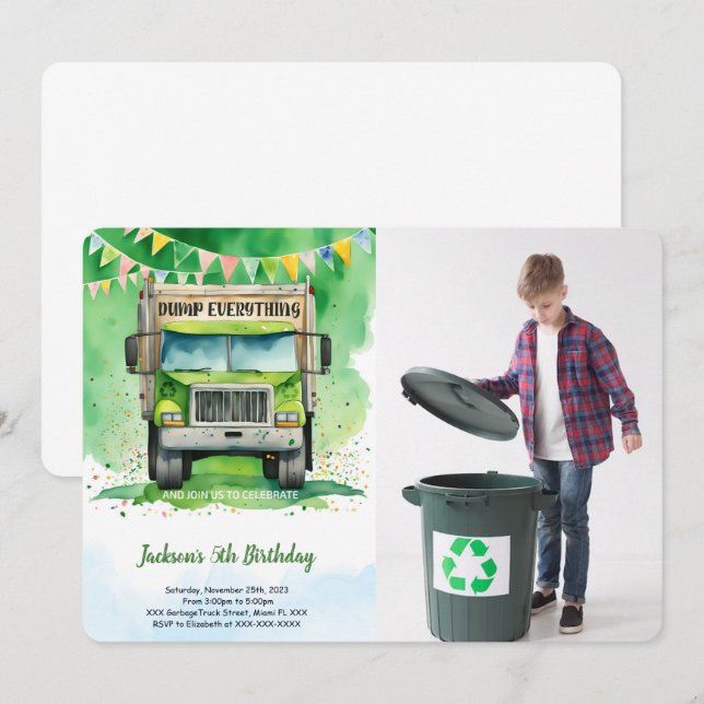 Convite Garbage Truck Birthday (Frente/Verso)