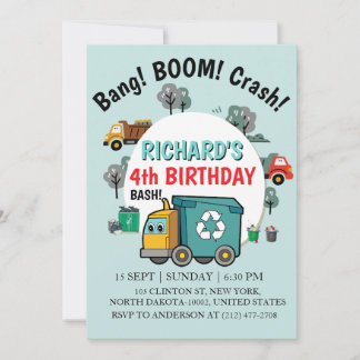 Convite Garbage Truck Themed Kids Trash Party Birthday