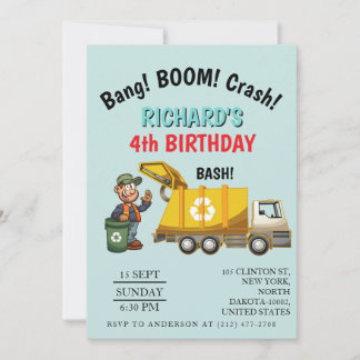 Convite Garbage Truck Themed Kids Trash Party Birthday
