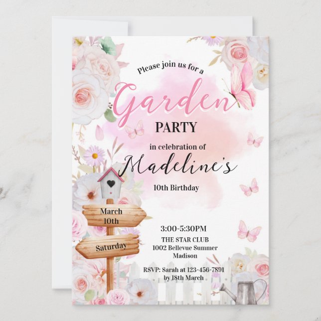 Convite Garden Birthday invitation  (Frente)