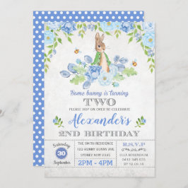 Convite Garden Blue Floral do segundo aniversário Bunny