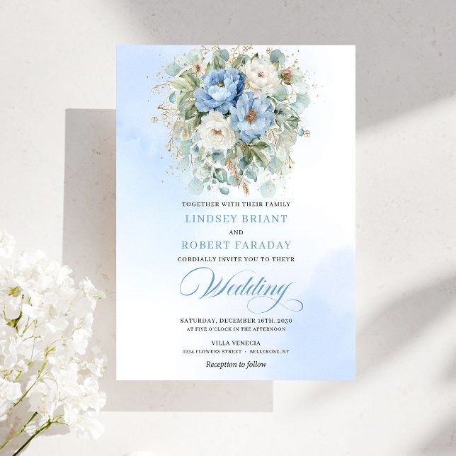 Convite Garden Bohemian Pastel Blue White Peony Wedding (Garden Bohemian Pastel Blue White Peony Wedding)