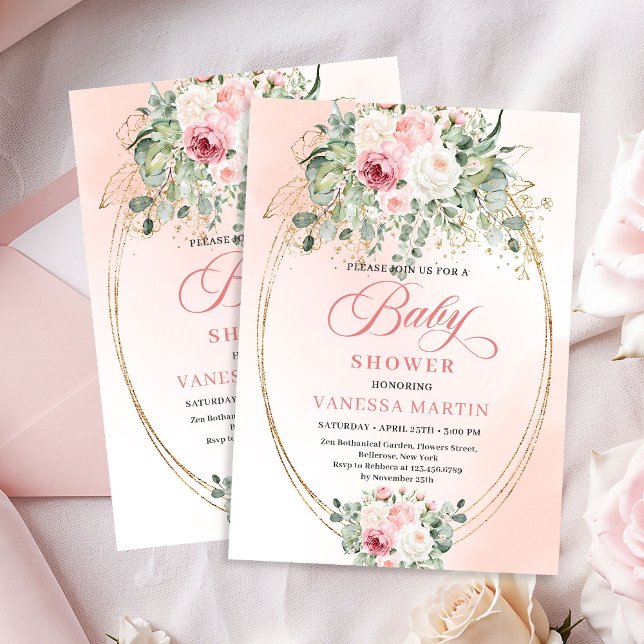 Convite Garden Boho Blush Roses Girl Baby Shower Invites (Garden Boho Blush Roses Girl Baby Shower Invitation)