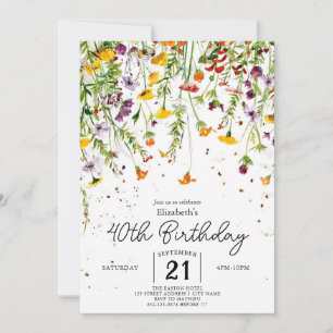 Convite Garden Boho Wildflower aniversário de 40 anos
