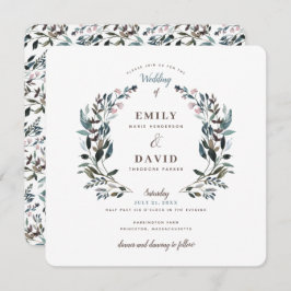 Convite Garden Crest | Casamento Quadrado Floral Azul Bran