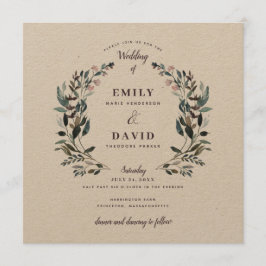 Convite Garden Crest | Casamento Quadrado Rustic Kraft Flo
