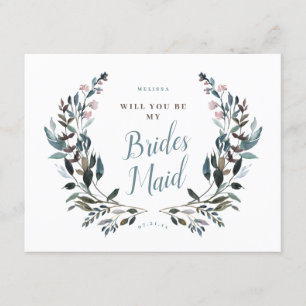 Convite Garden Crest Dusty Blue Floral Bridesmaid