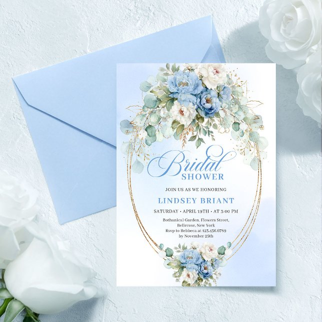 Convite Garden Dusty Blue Peony Eucalyptus Bridal Shower  (Garden Dusty Blue Peony Eucalyptus Bridal Shower Invite)