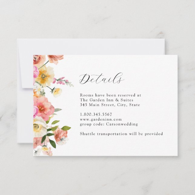 Convite Garden Floral Wedding Details Card (Frente)