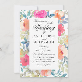 Convite Garden flowers watercolours Wedding Invitation