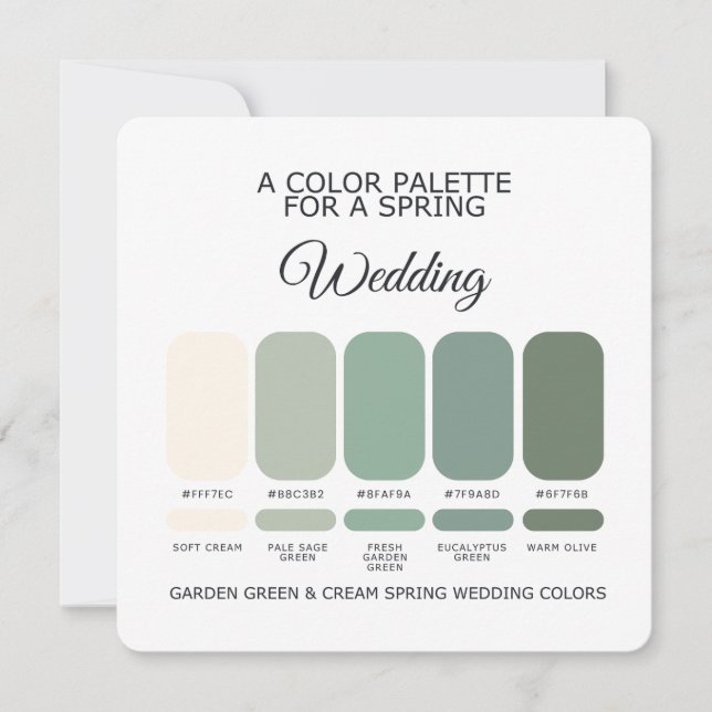 Convite Garden Green & Cream Spring Wedding Palette Card (Frente)