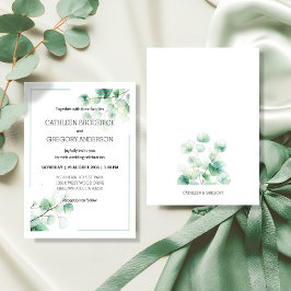 Convite Garden Green Watercolor Eucalyptus Leaves Wedding
