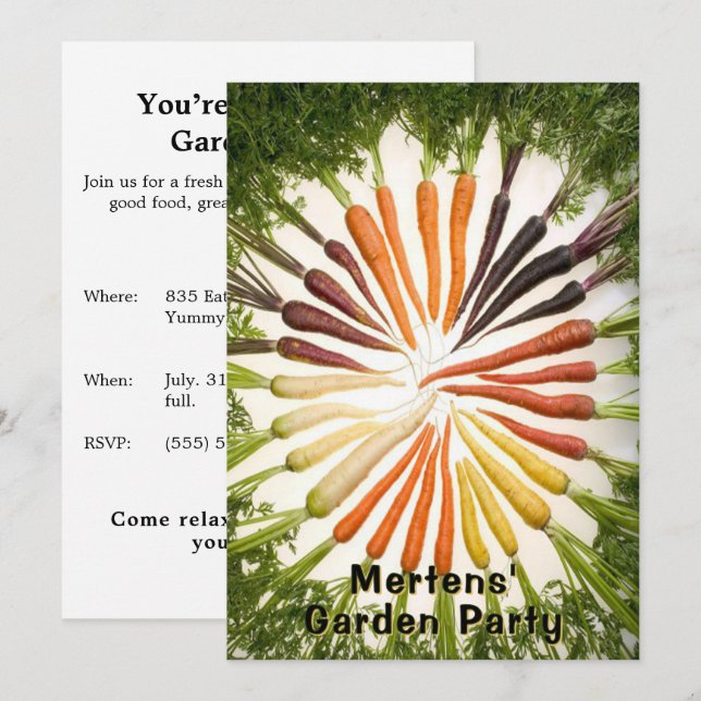 Convite Garden Party Carrot Rainbow Colorful Custom (Frente/Verso)