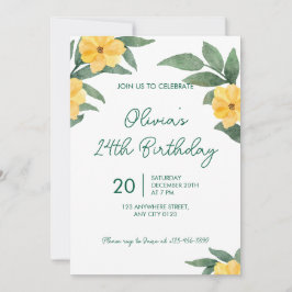 Convite Garden Party Yellow Floral Birthday Invitation