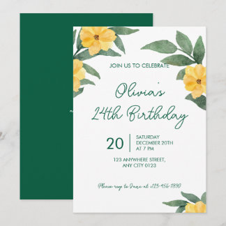 Convite Garden Party Yellow Floral Birthday Invitation