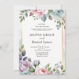 Convite Garden Romantic Pastel Watercolor Floral Wedding
