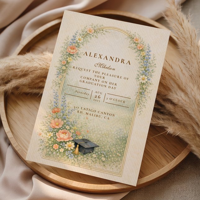 Convite Garden Rose Graduation Celebration (Criador carregado)