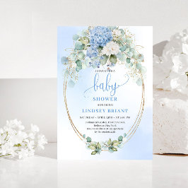 Convite Garden Style Blue Hydrangeas Baby Shower Invitatio