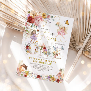 Convite Garden Wildflower Fairy Princess Twin primeiro ani