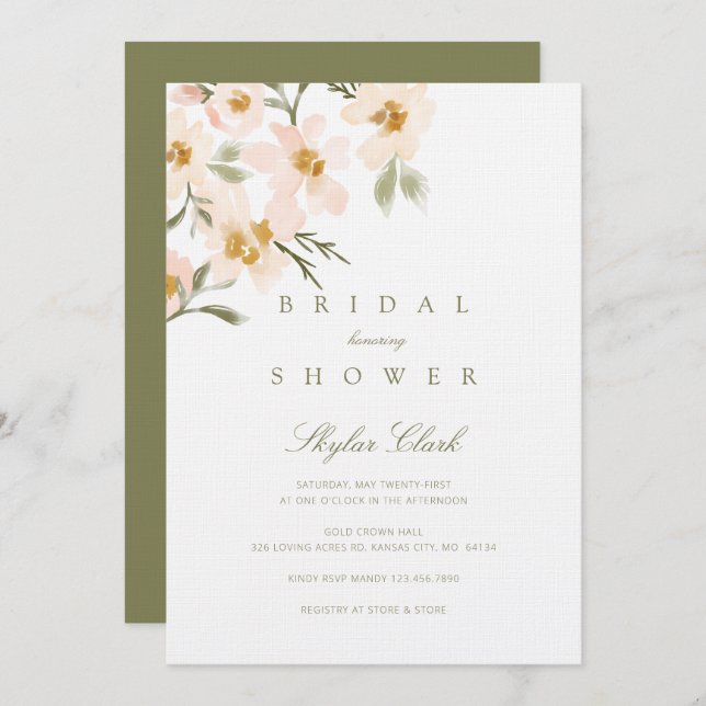 Convite Gardenia Blush Watercolor Abstrato Floral (Frente/Verso)