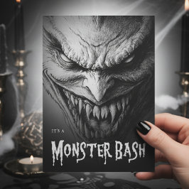 Convite Gargoyle Ghoul Festa de Halloween Preto e Branco
