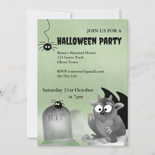 Convite Gargoyle Halloween Party Invitation (Frente)
