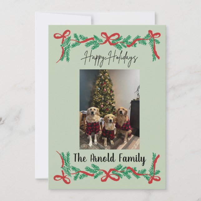 Convite Garland and Bows Holiday Card (Frente)