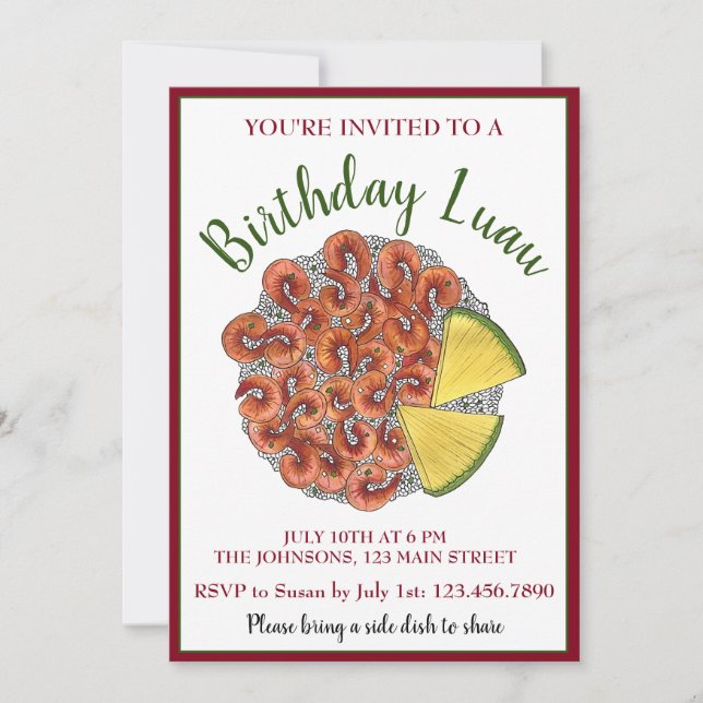 Convite Garlic Shrimp Pineapple Havaiai Island Comida Luau (Frente)