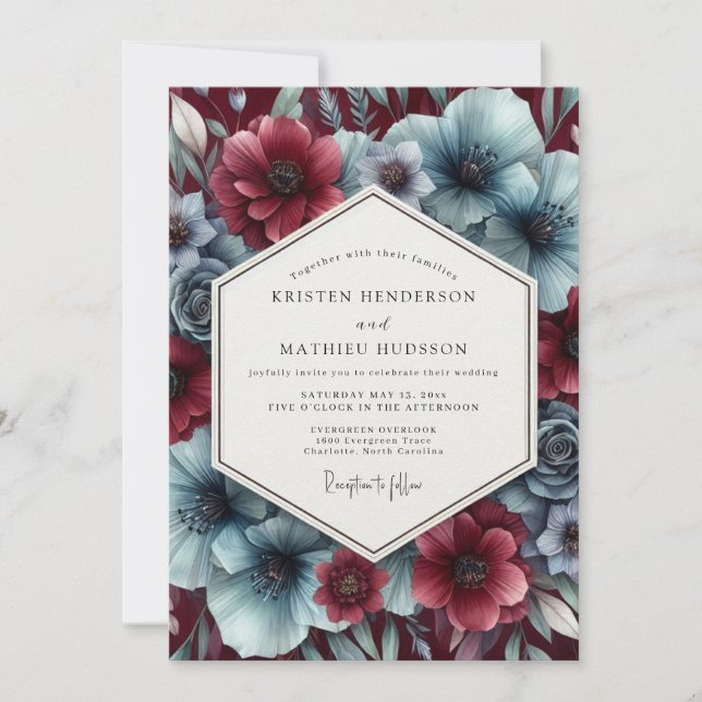 Convite Garnet Icy Bloom Wedding (Frente)