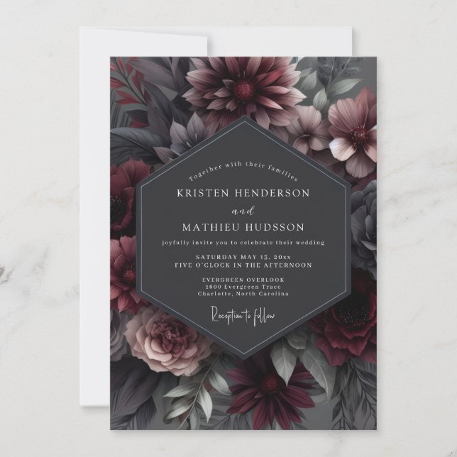 Convite Garnet Somber Bloom Wedding (Frente)