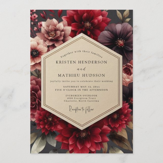 Convite Garnet Sumptuous Dahlia Wedding (Frente)