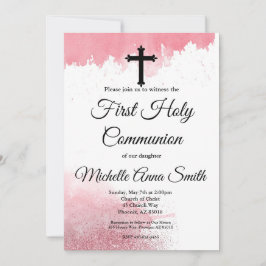 Convite Garota 1rua da Primeira Comunhão Rosa Dourada